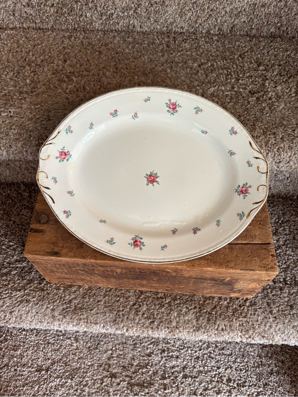 Floral Oval Serving Platter with Pink Rose Motif